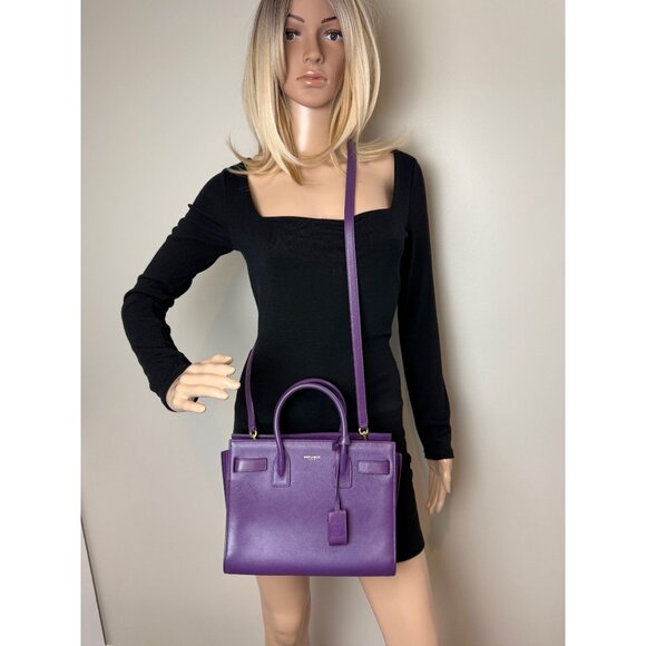 Saint Laurent Sac De Jour Purple Leather Shoulder Bag - Picture 14 of 14